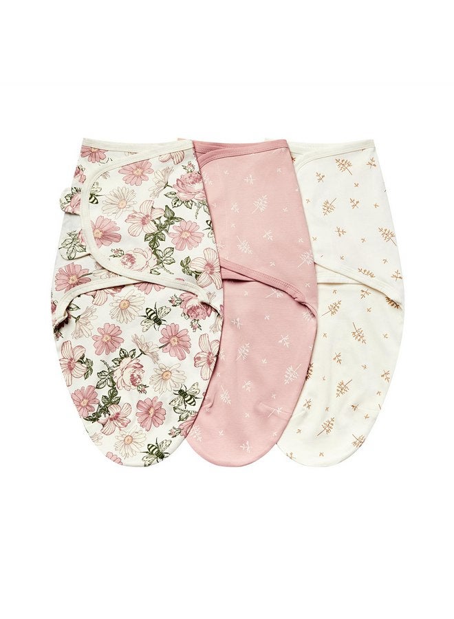 انسولار لفافة قماط الطفل المعزولة، بطانية قماط للمواليد الجدد والرضع، مجموعة قماط قابلة للتعديل للأولاد والبنات، كيس نوم ناعم من القطن للأطفال، عبوة من 3 قطع (صغير (0-3 أشهر)، زهور) - Image 1