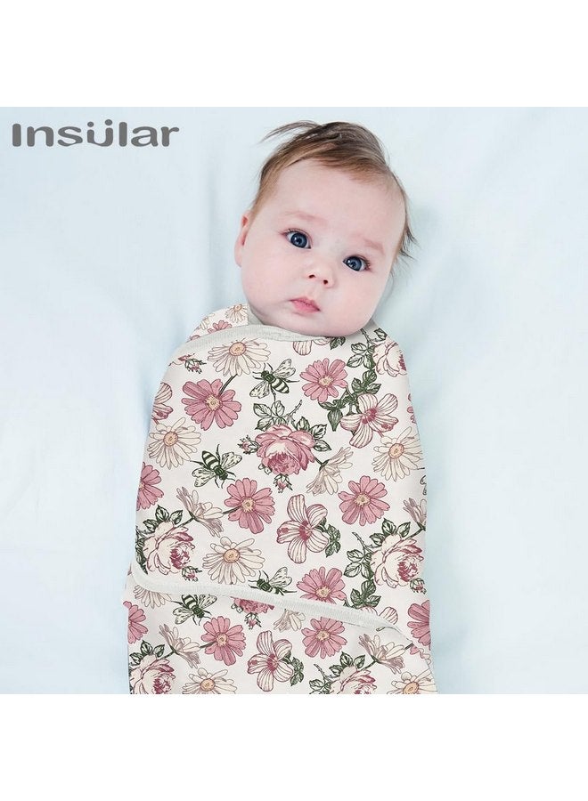 انسولار لفافة قماط الطفل المعزولة، بطانية قماط للمواليد الجدد والرضع، مجموعة قماط قابلة للتعديل للأولاد والبنات، كيس نوم ناعم من القطن للأطفال، عبوة من 3 قطع (صغير (0-3 أشهر)، زهور) - Image 5