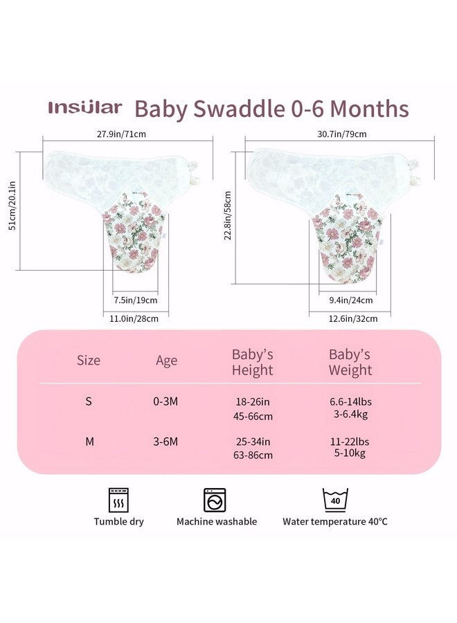 انسولار لفافة قماط الطفل المعزولة، بطانية قماط للمواليد الجدد والرضع، مجموعة قماط قابلة للتعديل للأولاد والبنات، كيس نوم ناعم من القطن للأطفال، عبوة من 3 قطع (صغير (0-3 أشهر)، زهور) - Image 4