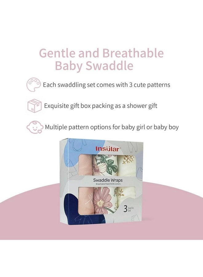 انسولار لفافة قماط الطفل المعزولة، بطانية قماط للمواليد الجدد والرضع، مجموعة قماط قابلة للتعديل للأولاد والبنات، كيس نوم ناعم من القطن للأطفال، عبوة من 3 قطع (صغير (0-3 أشهر)، زهور) - Image 3