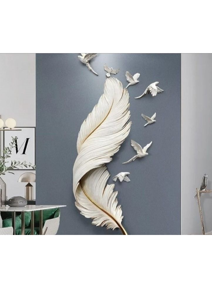 Feather Art home décor Gypsum large 3D wall art sculpture creative light luxury feather home wall decoration for living room or lounge hallway wall.