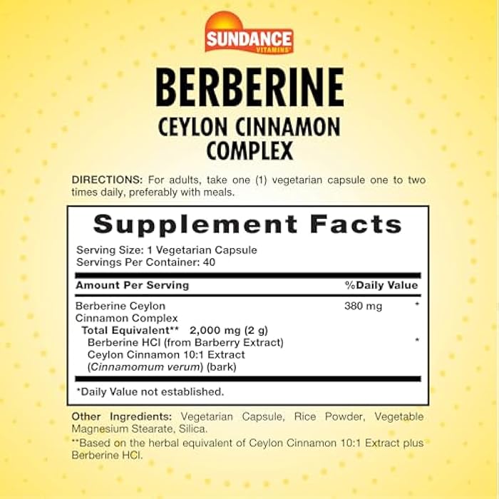 Sundance Berberine with Ceylon Cinnamon | 40 Capsules | Vegetarian, Non-GMO & Gluten Free Supplement - Image 2