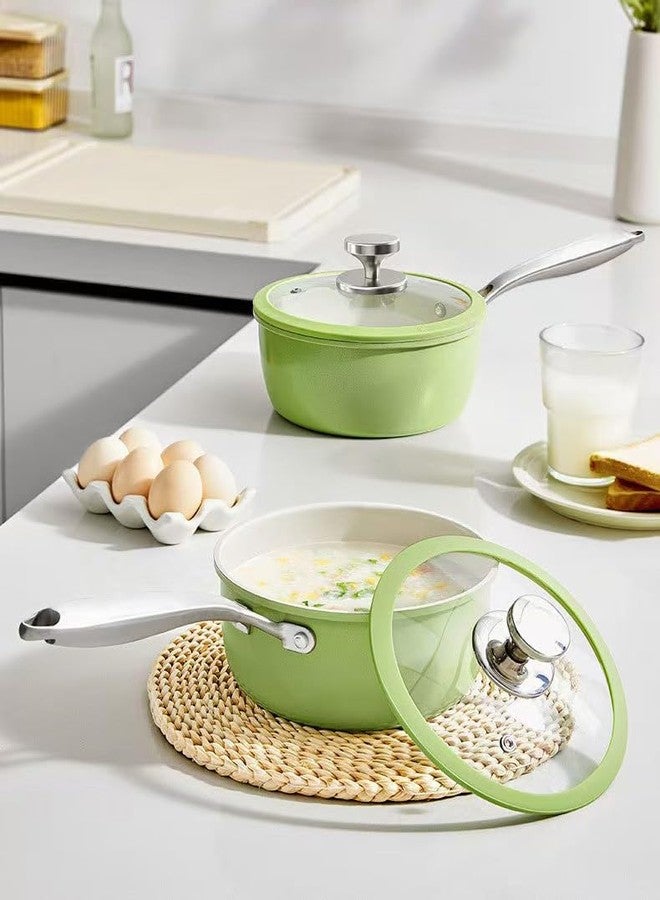 HCXCQLSUY Nonstick Ceramic Saucepan with lid, Small Cooking Pot with handle, Induction Comptable (Green, 2.5 Quarts) - Image 3