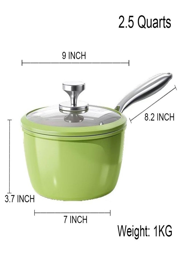 HCXCQLSUY Nonstick Ceramic Saucepan with lid, Small Cooking Pot with handle, Induction Comptable (Green, 2.5 Quarts) - Image 2