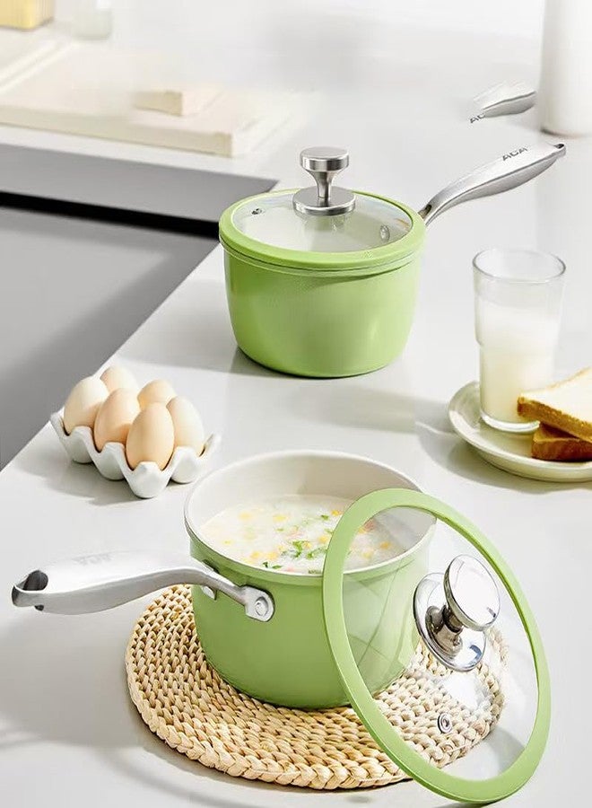HCXCQLSUY Nonstick Ceramic Saucepan with lid, Small Cooking Pot with handle, Induction Comptable (Green, 2.5 Quarts) - Image 5