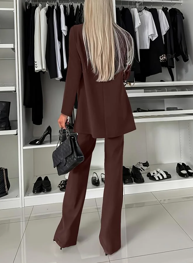 Take Two Brown Longline Blazer and Trousers Co-Ords