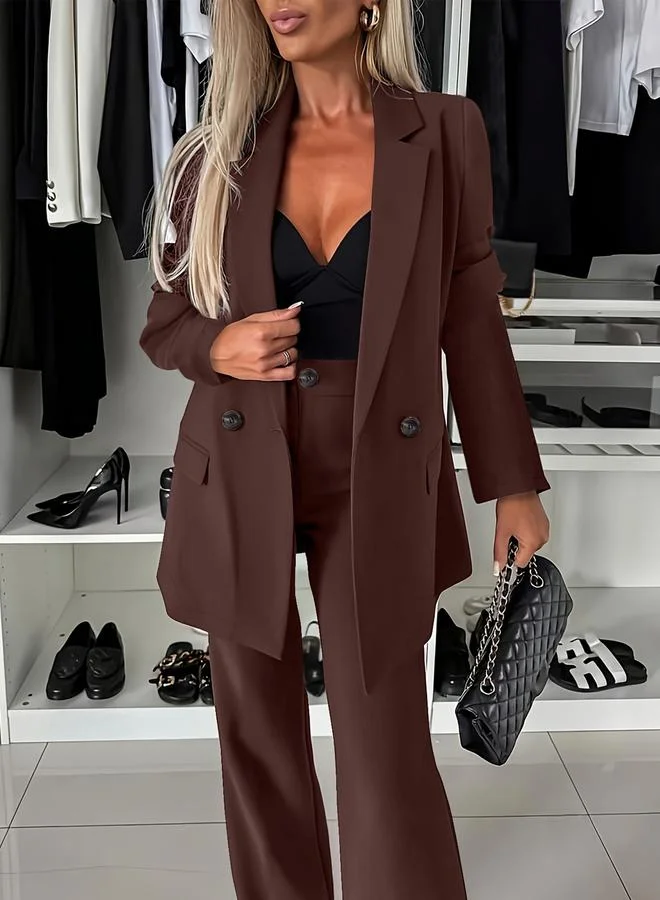 Take Two Brown Longline Blazer and Trousers Co-Ords