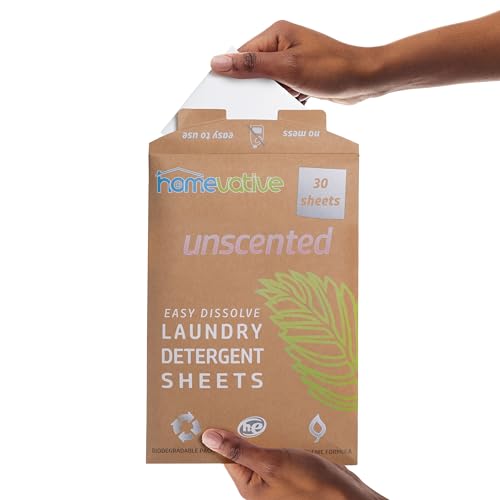 Homevative Laundry Detergent Sheets, 30 Sheets, Up to 60 Loads, Easy Dissolve, Unscented, Eco package, HE Compatible, Septic friendly, Great for travel, college, laundromat and at home - Image 2
