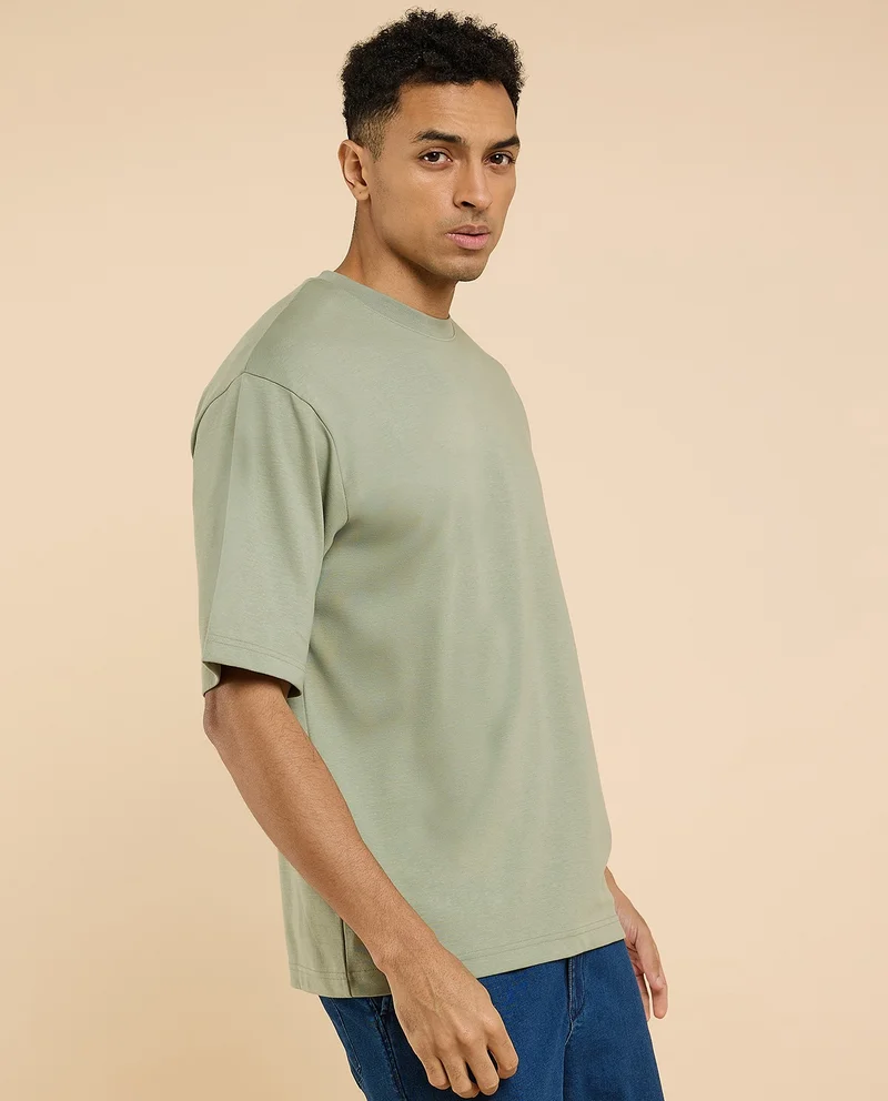R&B Solid T-Shirt with Crew Neck and Short Sleeves