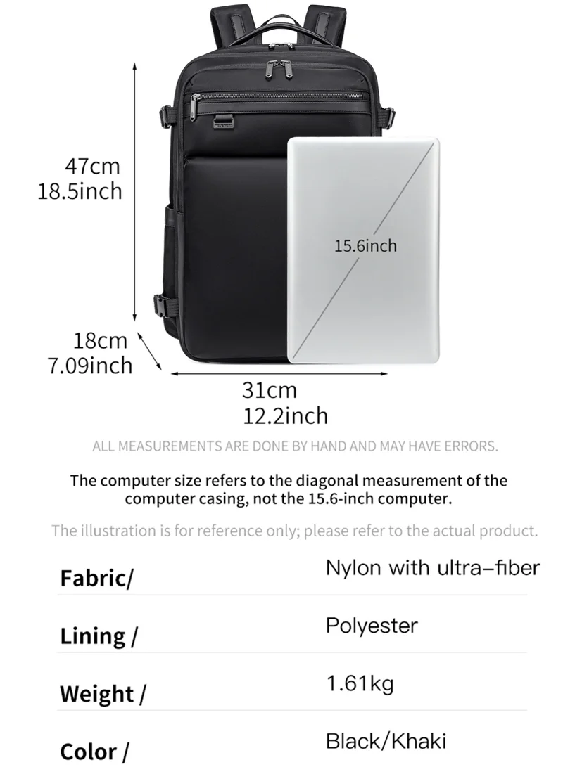 Arctic Hunter Black Durable Travel Backpack Water Resistant Expandable 26 L Computer Bag with Luggage Carry Strap and Anti-Theft Compartment for Men and Women, B00833, Black for Men | Best Price UAE