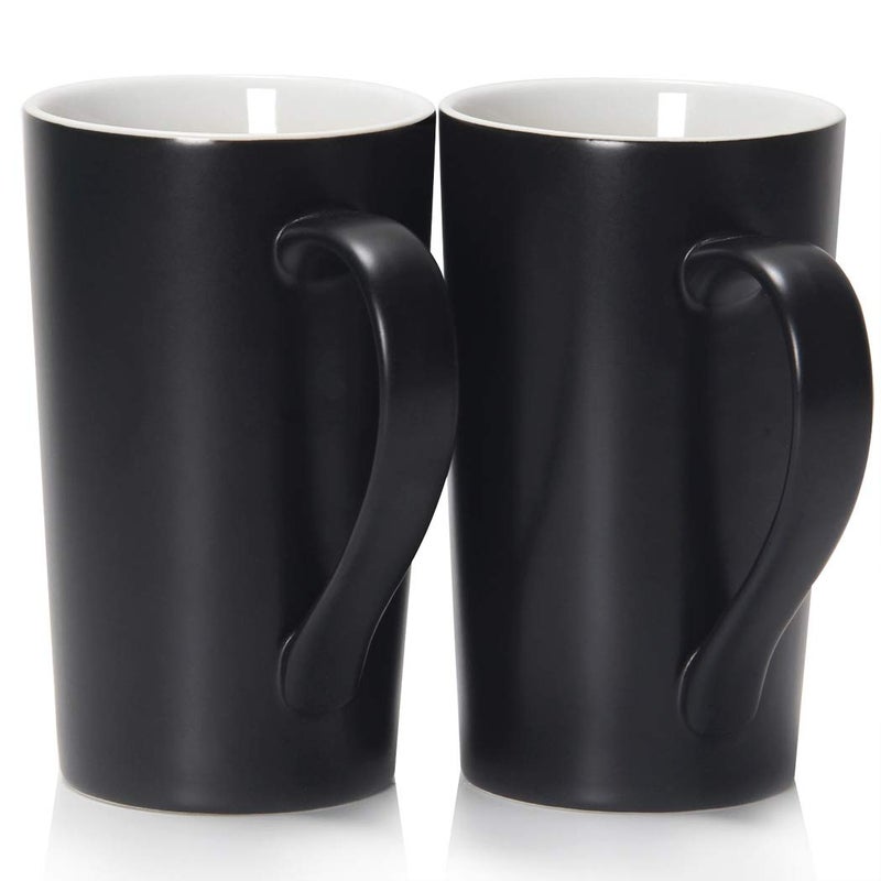 Smilatte 20 oz Large Coffee Mugs M007 Plain Tall Ceramic Cup with Handle for Dad Men Set of 2 Black