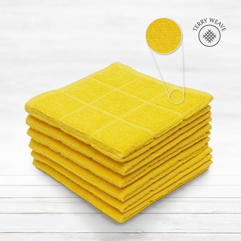 Mellow Buff 100% Cotton Terry Dish Cloth & Dish Towel, 8 Pack, Super Soft and Absorbent Kitchen Towels, Perfect for Kitchen Cleaning and Dish Washing (Yellow (Solid and Checks) 8 Pack) - Image 3