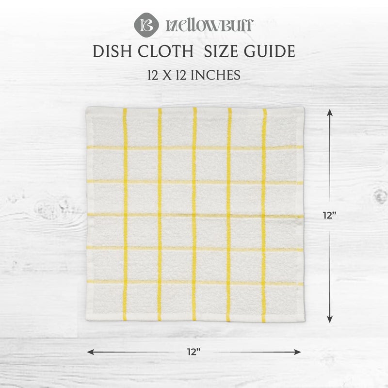 Mellow Buff 100% Cotton Terry Dish Cloth & Dish Towel, 8 Pack, Super Soft and Absorbent Kitchen Towels, Perfect for Kitchen Cleaning and Dish Washing (Yellow (Solid and Checks) 8 Pack) - Image 4