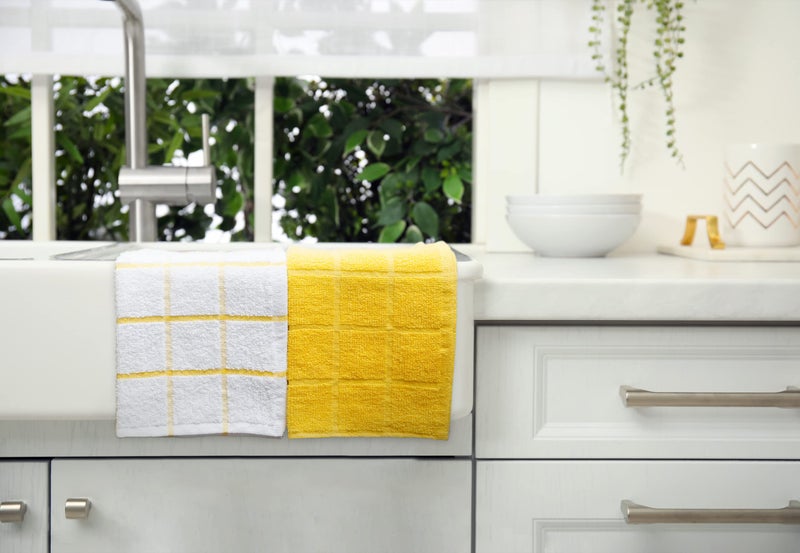 Mellow Buff 100% Cotton Terry Dish Cloth & Dish Towel, 8 Pack, Super Soft and Absorbent Kitchen Towels, Perfect for Kitchen Cleaning and Dish Washing (Yellow (Solid and Checks) 8 Pack) - Image 5
