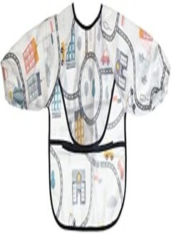 Mix and Max Mix & Max Plastic Long Sleeves Bib Printed Cars For Boys-White&Black 