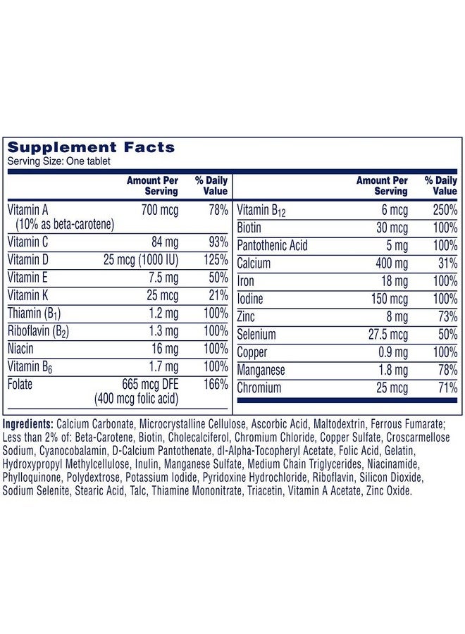 ONE A DAY Women’S Multivitamin Supplement With Vitamin A Vitamin C Vitamin D Vitamin E And Zinc For Immune Health Support B12 Biotin Calcium & More Tablet 250 Count  - Image 3