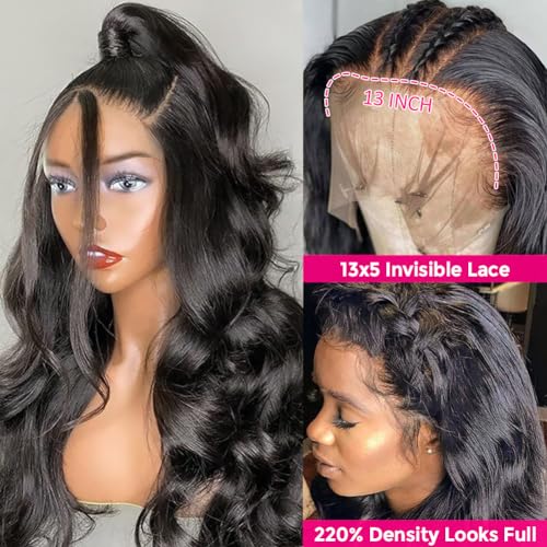 Wingirl 135 Lace Front Human Hair Wigs for Women 12A HD Transparent Body Wave Lace Front Wigs Human Hair Pre Plucked Bleached Knots 20 Inch Pack of 1 220 1B Color - Image 5