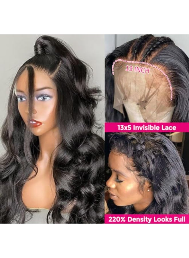 Wingirl 135 Lace Front Human Hair Wigs for Women 12A HD Transparent Body Wave Lace Front Wigs Human Hair Pre Plucked Bleached Knots 20 Inch Pack of 1 220 1B Color - Image 4