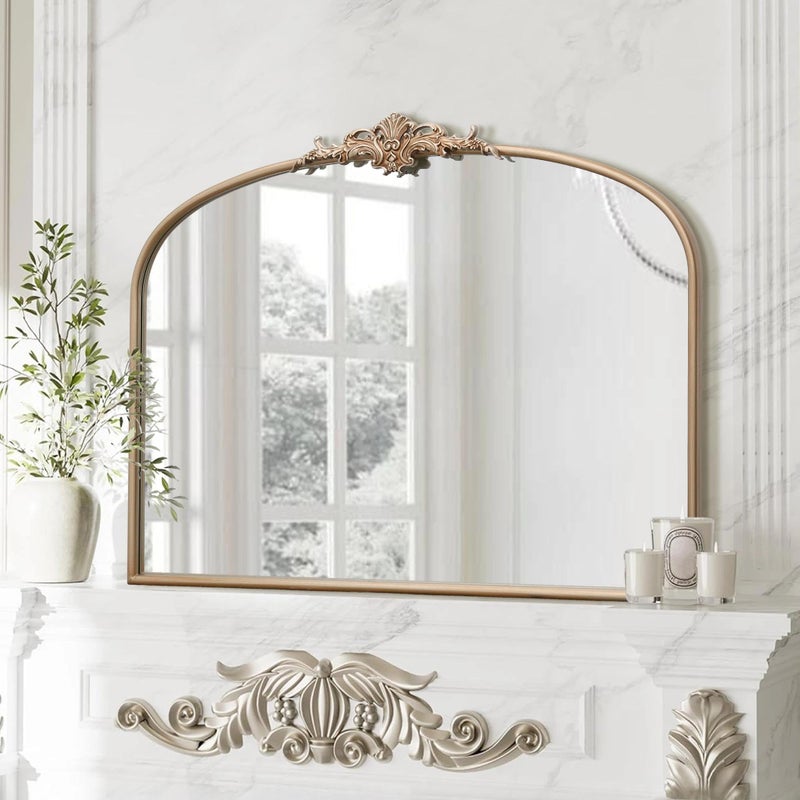 Besdomus Arched Vintage Gold Mirror: 40"x29" Large Champagne Gold Antique Wall Mounted Mirror - Baroque Traditional Ornate for Fireplace/Bathroom/Living Room - Home Decor for Fashion-Conscious - Image 4