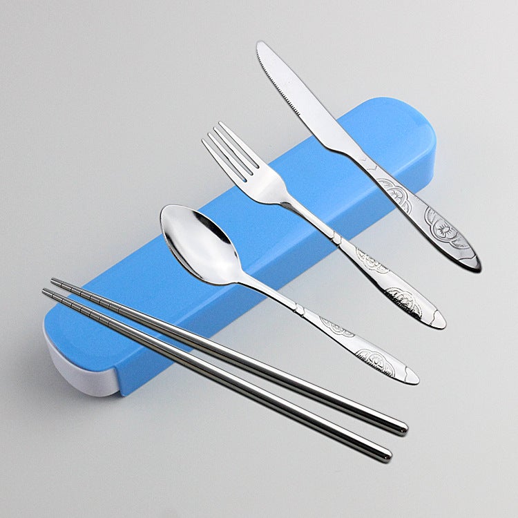Creative Printing Stainless Steel Tableware Four-Piece Portable Tableware Set Chopsticks Spoon Fork Can Print Logo - Image 1