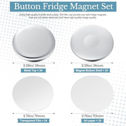 Tellegloww 24 Sets Magnet Button Maker 2.25 Inches/ 58 mm (Approx. 2-1/4 Inch) Metal Fridge Magnet Supplies Round Badge Pin Button Parts for Fridge Office Locker Whiteboard, Machine Not Included - Image 2