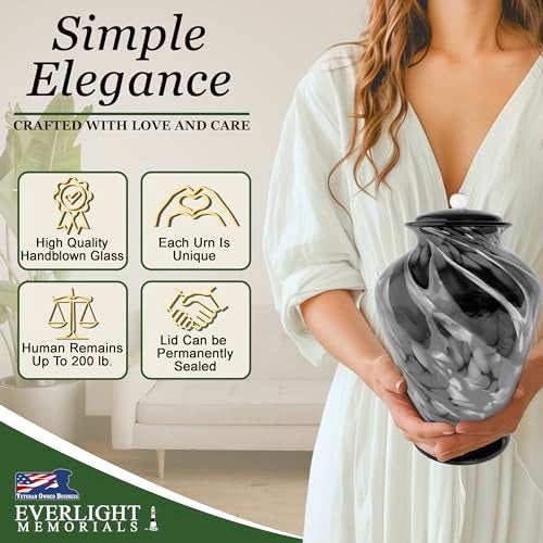 Everlight Memorials Silver Radiance Hand Blown Glass Art Large Cremation Urn for Human Ashes – Adult Memorial Urn for Man or Woman – Museum Quality - Image 2