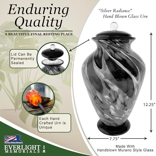 Everlight Memorials Silver Radiance Hand Blown Glass Art Large Cremation Urn for Human Ashes – Adult Memorial Urn for Man or Woman – Museum Quality - Image 3