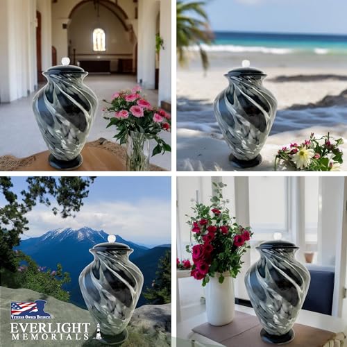 Everlight Memorials Silver Radiance Hand Blown Glass Art Large Cremation Urn for Human Ashes – Adult Memorial Urn for Man or Woman – Museum Quality - Image 4