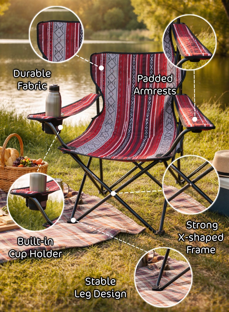 دي بلو كرسي تخييم قابل للطي مع حامل أكواب ومساند ذراع مبطنة 50×50×80 سم - كرسي تخييم وشاطئ محمول، إطار فولاذي متين، قماش أكسفورد، حقيبة حمل مرفقة، سعة 120 كجم D114715 - Image 3