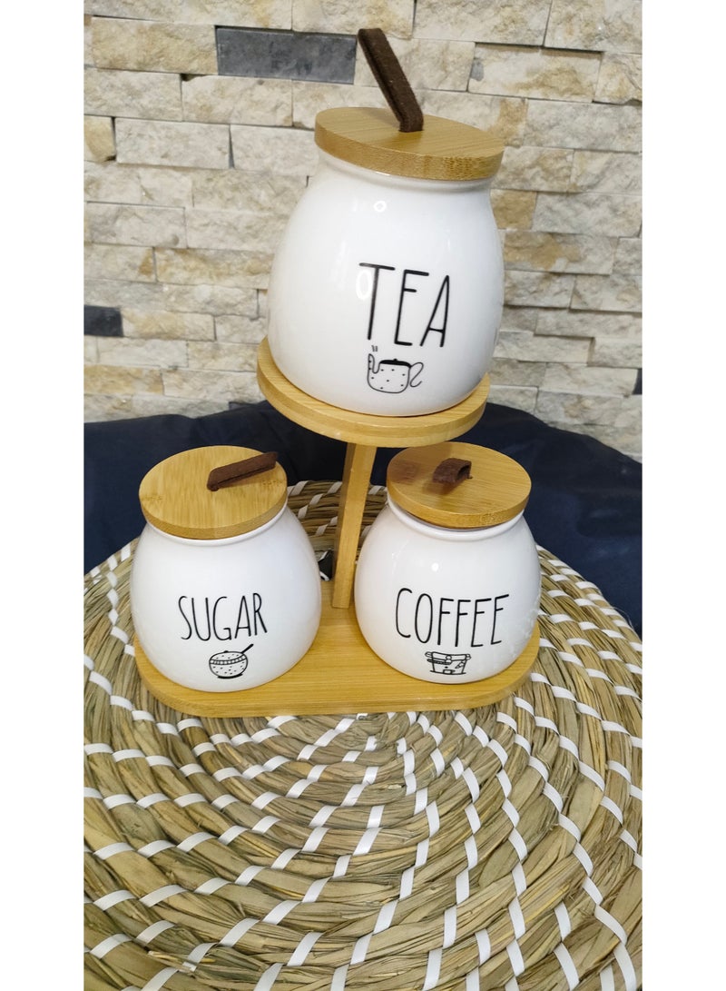 طقم شاي وسكر وقهوه بورسلين مع ستاند خشبى - Image 2