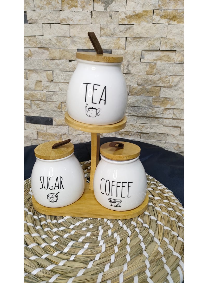 طقم شاي وسكر وقهوه بورسلين مع ستاند خشبى - Image 4