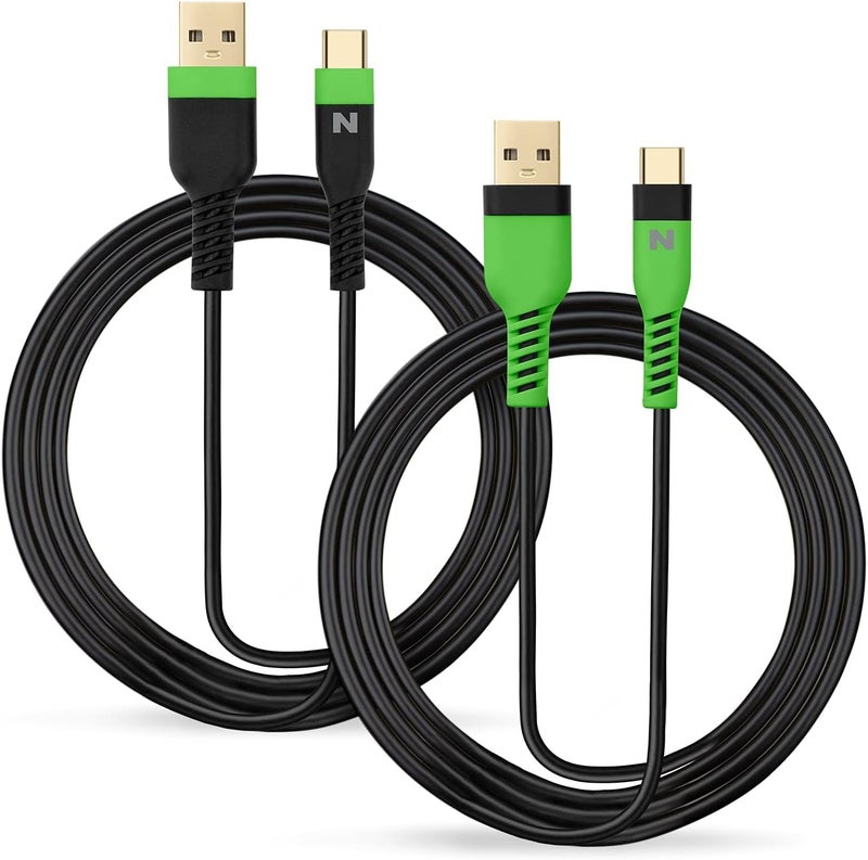 NITHO Set of 2 Charge and Play Cables Compatible with Playstation 5, Xbox Series X/S Controllers and Devices with Type C Interfaces, 4 Meters Extra Long Type-C Charger Cable (2 Cables, Green) - Image 1
