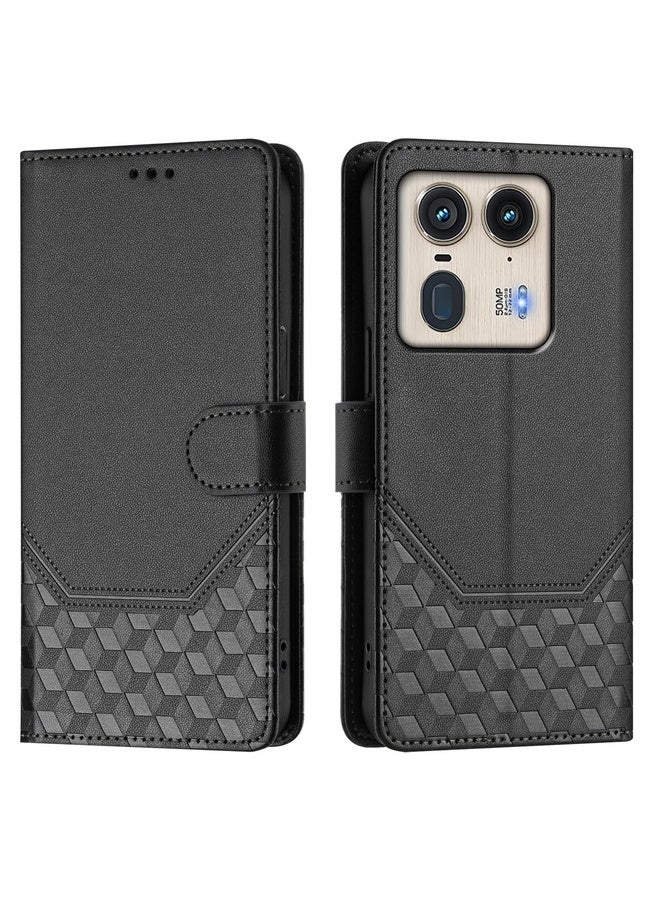 HuHa Case Cover For Motorola Edge 50 Ultra / X50 Ultra Honeycomb Embossing RFID Leather Phone Case(Black) - Image 2
