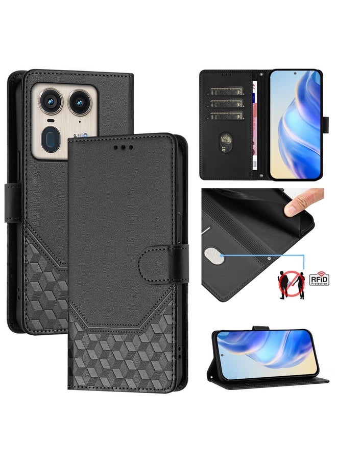 HuHa Case Cover For Motorola Edge 50 Ultra / X50 Ultra Honeycomb Embossing RFID Leather Phone Case(Black) - Image 1