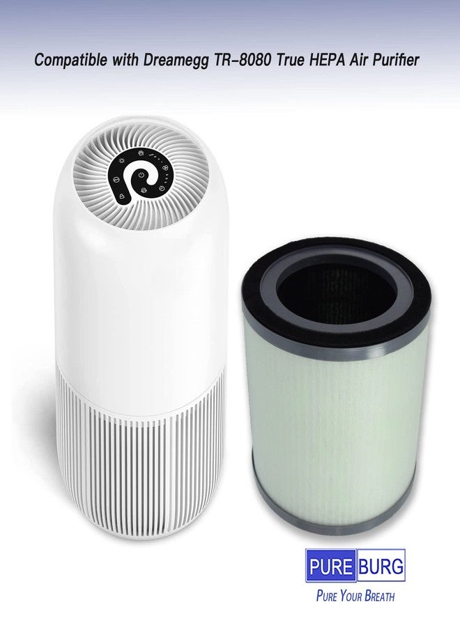 PUREBURG فلتر بديل من بيوربيرج متوافق مع جهاز تنقية الهواء دريم إيج TR-8080، عبوة من قطعتين، فلتر H13 HEPA بالكربون النشط، فلتر ثنائي المراحل (2 في 1) لتنقية الهواء من الغبار والمركبات العضوية المتطايرة - Image 2