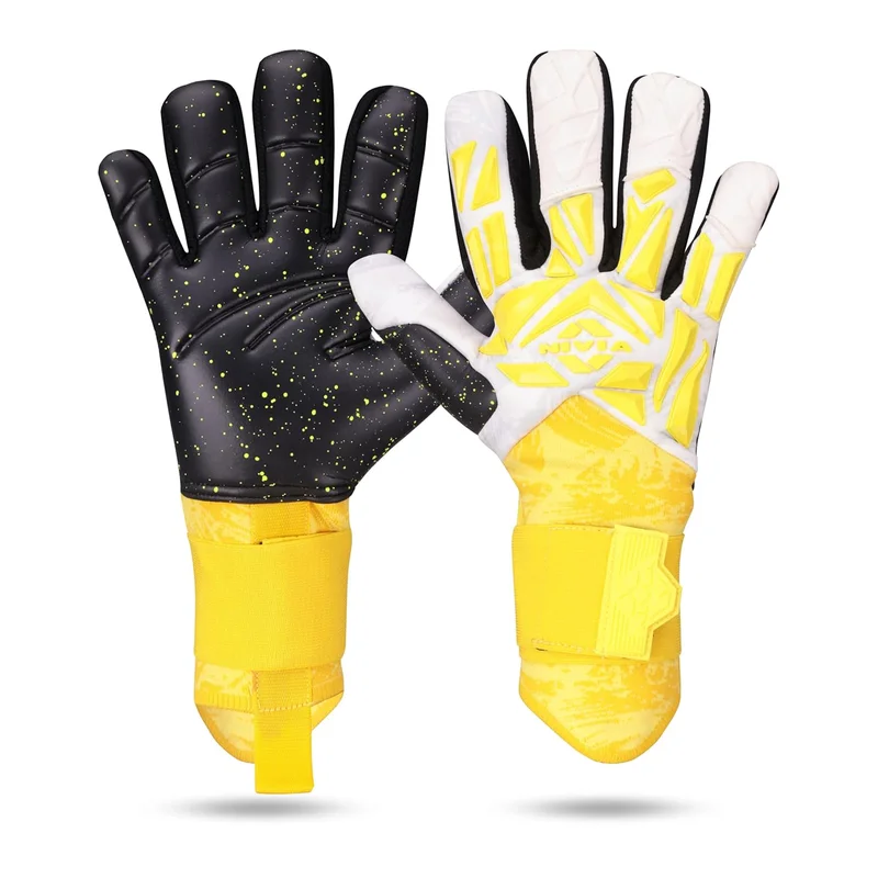 Nivia Nivia Aura Goalkeeper Gloves - Professional Match Gloves with 4mm Dura Latex Palm and Embossed Silicon Backhand (Yellow/White, XL)