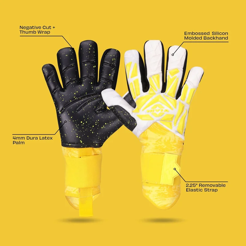 Nivia  Nivia Aura Goalkeeper Gloves - Professional Match Gloves with 4mm Dura Latex Palm and Embossed Silicon Backhand (Yellow/White, XL)  | Best Price UAE