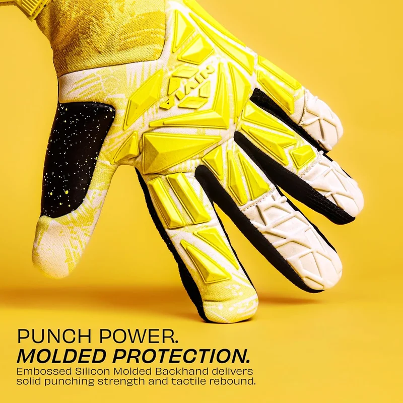 Nivia  Nivia Aura Goalkeeper Gloves - Professional Match Gloves with 4mm Dura Latex Palm and Embossed Silicon Backhand (Yellow/White, XL)  | Best Price UAE