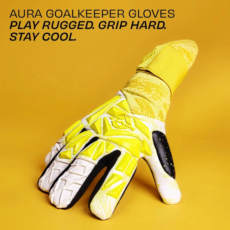 Nivia Nivia Aura Goalkeeper Gloves - Professional Match Gloves with 4mm Dura Latex Palm and Embossed Silicon Backhand (Yellow/White, XL)