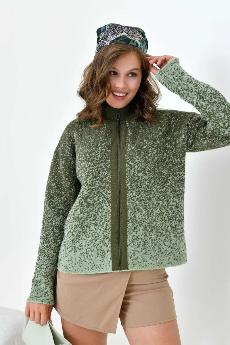 Garmi Women's Zipper Detail Cardigan Khaki