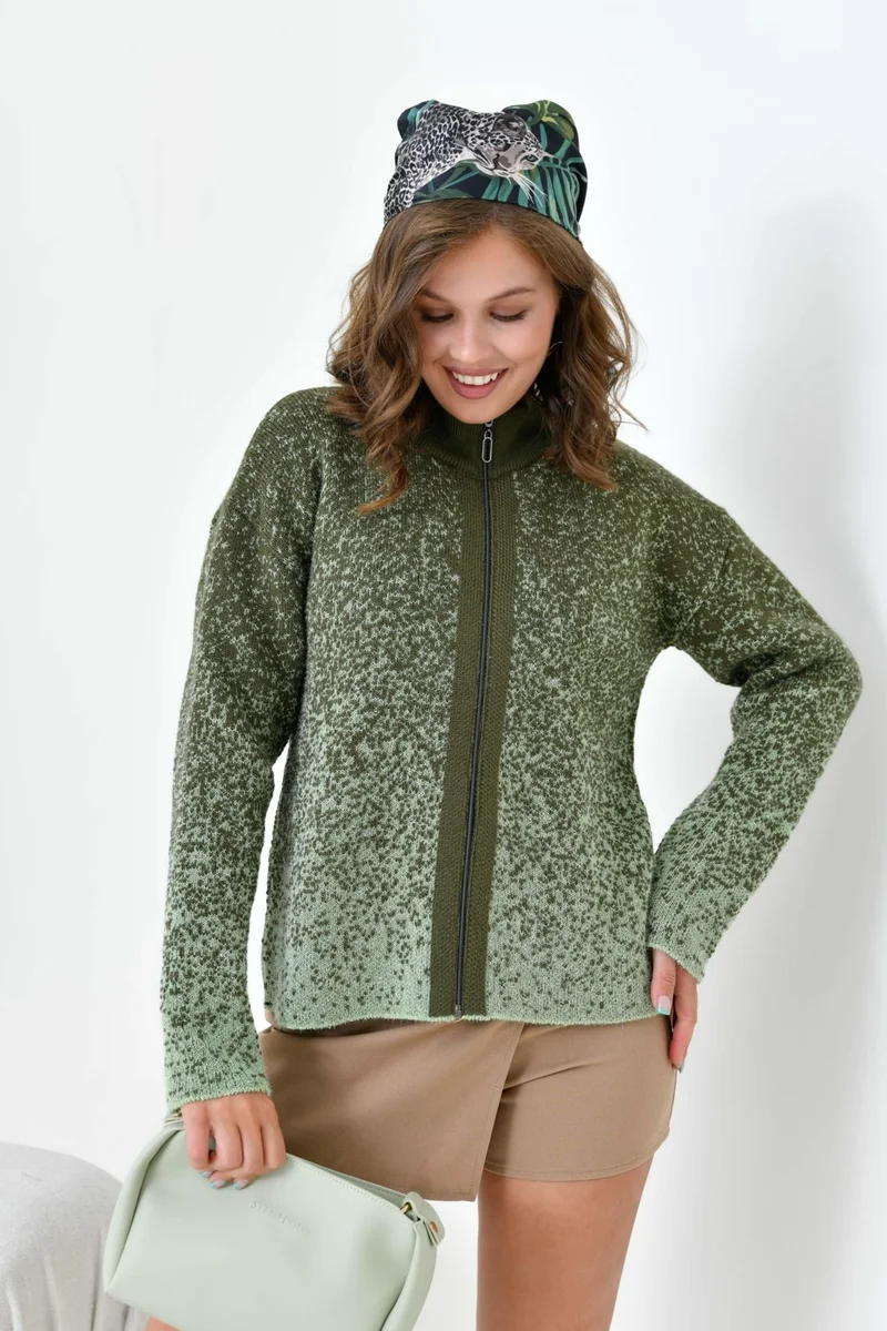 Garmi Women's Zipper Detail Cardigan Khaki