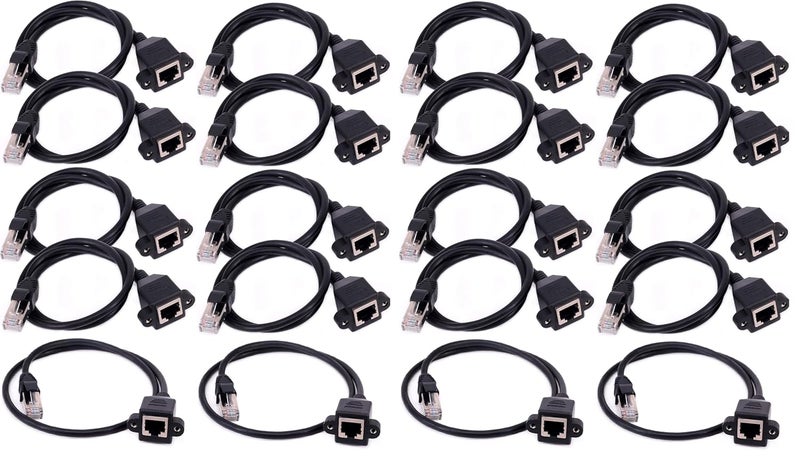 WiredCom® Ethernet Extension Cable, [0.5 Meter] 0.6m RJ45 Male to Female LAN Ethernet Network Cat6 Cat5e Cat5 Panel Mount Cable RJ45 Extension Extender Cord (Pack of 20) - Image 1