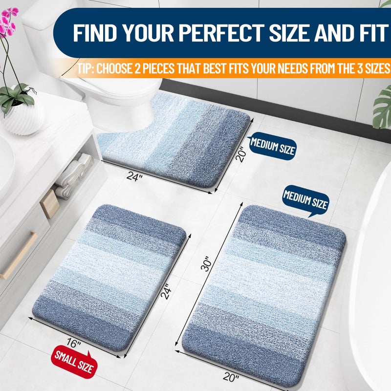 OLANLY Bathroom Rug Set 2 Piece, Soft Absorbent Microfiber Bath Rug Set, Non-Slip, Machine Wash Dry, Plush Shaggy Bath Mats for Bathroom (30"x20"+24"x16", Blue) - Image 2