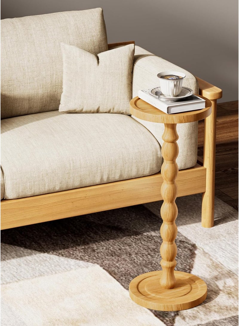 وين هولدر طاولة جانبية من الخشب الصلب، طاولة جانبية صغيرة مصنوعة من خشب المطاط للأماكن الصغيرة، طاولات مارтини، طاولات قاعدة لغرفة المعيشة، غرفة النوم، الزوايا، والمكتب (طبيعي، 1 قطعة) - Image 2