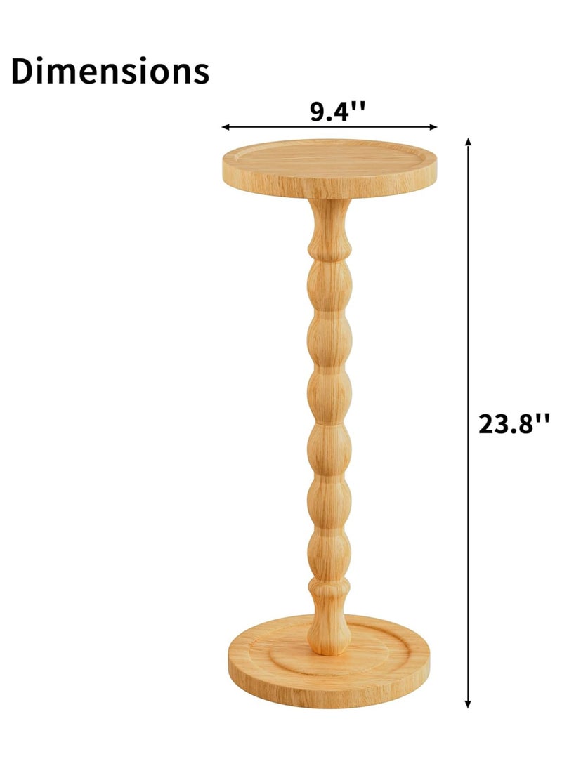 وين هولدر طاولة جانبية من الخشب الصلب، طاولة جانبية صغيرة مصنوعة من خشب المطاط للأماكن الصغيرة، طاولات مارтини، طاولات قاعدة لغرفة المعيشة، غرفة النوم، الزوايا، والمكتب (طبيعي، 1 قطعة) - Image 3
