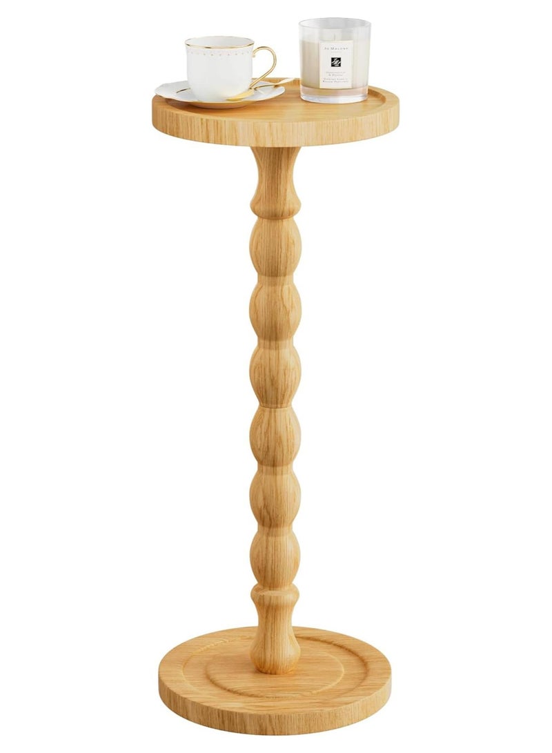 وين هولدر طاولة جانبية من الخشب الصلب، طاولة جانبية صغيرة مصنوعة من خشب المطاط للأماكن الصغيرة، طاولات مارтини، طاولات قاعدة لغرفة المعيشة، غرفة النوم، الزوايا، والمكتب (طبيعي، 1 قطعة) - Image 1