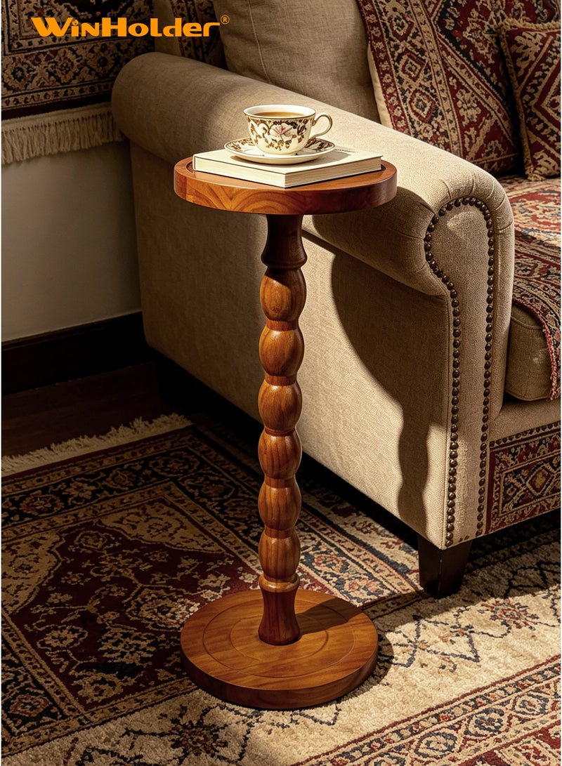 WinHolder Solid Wood Side Table, Rubber Wood‌ Small Round Side Table for Small Spaces, Martini Tables, Pedestal End Tables for Living Room, Bedroom, Corners, and Office(Walnut, 1 PCS) - Image 2