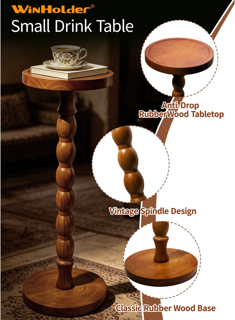 WinHolder Solid Wood Side Table, Rubber Wood‌ Small Round Side Table for Small Spaces, Martini Tables, Pedestal End Tables for Living Room, Bedroom, Corners, and Office(Walnut, 1 PCS) - Image 5