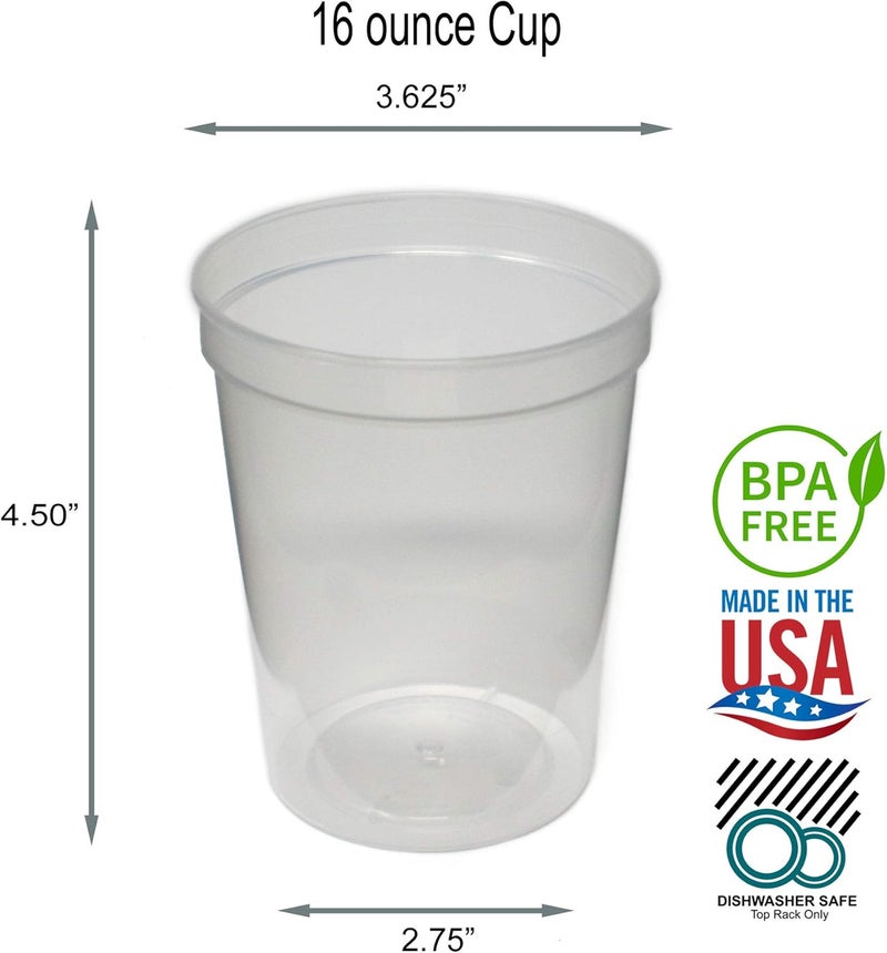 Rolling Sands 16 oz. Reusable Plastic Stadium Cups, 8 Pack, Made in USA, BPA-Free Dishwasher Safe Tumblers, Clear - Image 2