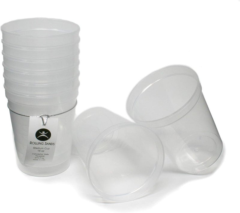 Rolling Sands 16 oz. Reusable Plastic Stadium Cups, 8 Pack, Made in USA, BPA-Free Dishwasher Safe Tumblers, Clear - Image 1